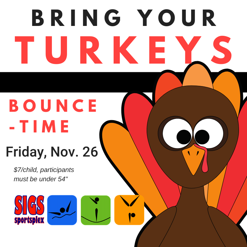 SIGSSportsplex's tweet photo. FRIDAY BOUNCETIME is ON! 

We are open from 9 a.m. - noon for BOUNCETIME. Bounce is for friends 54" and under and is $7/child. 

Our BOUNCE PASS sale is on too - $20 instead of $30 - we only do this sale 1x year! You get 6 visits for that price.

#SIGSgym #BounceTime #FUNatSIGS https://t.co/bvXMm05CET
