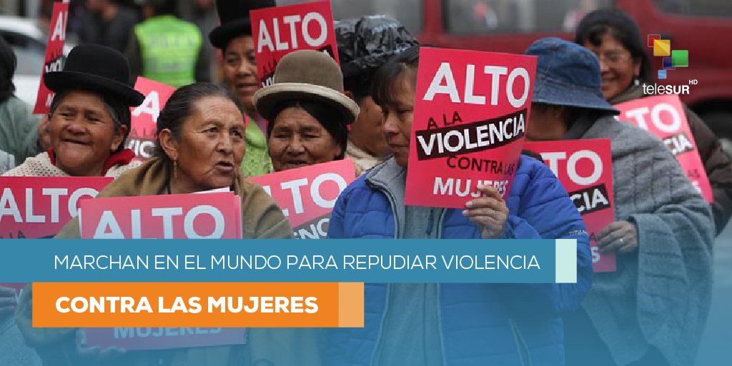 teleSURtv's tweet photo. Se registran varias movilizaciones en el mundo para conmemorar el Día Internacional de la #EliminaciónDeLaViolenciaContraLaMujer. Países como #Bolivia🇧🇴, #España🇪🇸, #Honduras🇭🇳, #México🇲🇽, #ElSalvador 🇸🇻 , #Colombia🇨🇴y otros participaron de este acto
Más➡️https://t.co/ztfveacvje https://t.co/LKm6f70D9s