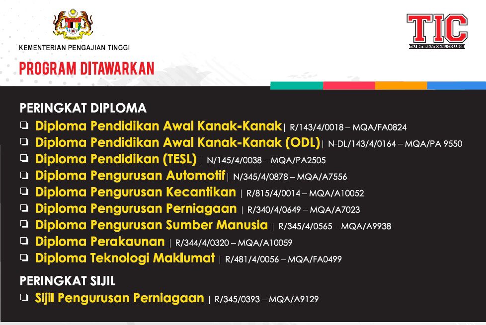 tajcollege's tweet photo. Anda suka mengajar ? TIC ada pendidikan awal kanak-kanak.. Anda suka mekap2 ? TIC ada diploma kecantikan.. Anda suka kereta ? TIC ada diploma automotif.. Ahaaa nak ape lagi semua TIC ada😍 #study #It #love #universitychallenge #studying https://t.co/7aXIESH5nz
