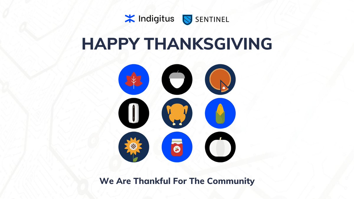 Happy Thanksgiving to all!!

Here at Indigitus, we are appreciative of our ambassadors for patience, <a href="/Sentinel_co/">Sentinel has moved!</a> protocol, and the decentralized internet $dvpn community!

Massive strides have been taken for growing Indigitus scale on Sentinel: indigitus.com/thankful-2021/