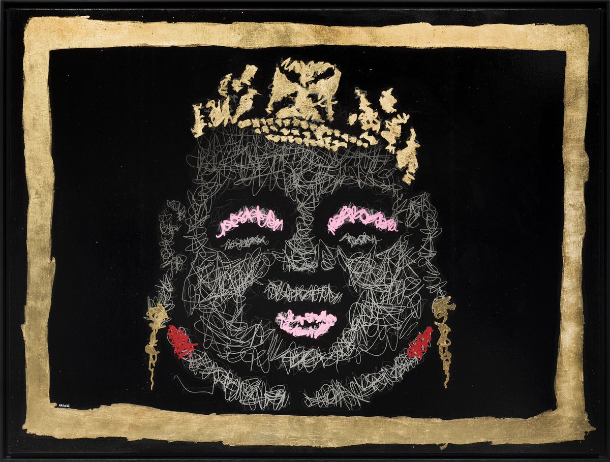 Me next to my artwork "Golden Bouddha, 2021" (yes it’s gold leaves).

The original canvas is on display at Eternity Gallery.

The #NFT editions are on the #tezos blockchain 🤗 (objkt.com/asset/hicetnun…)