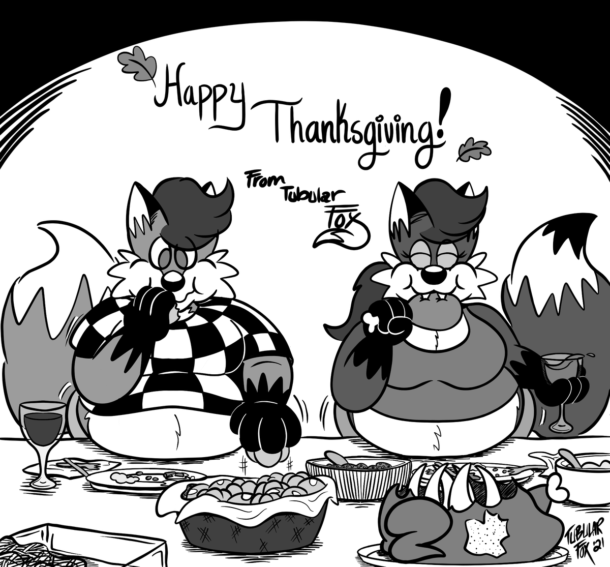 tubbular's tweet photo. As promised round foxes for Thanksgiving! 

Seth and McKenzie look to be enjoying themselves this year :)
#tubular_fox_art #lifewithfoxes #thanksgiving https://t.co/g6MvqlRNie