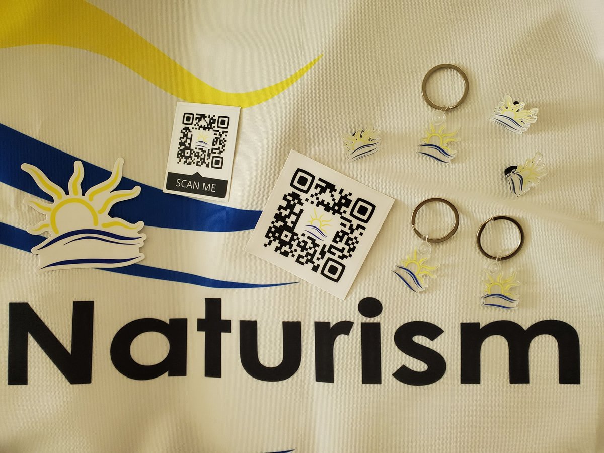 TrueBlueNude's tweet photo. Excited to receive my co-branded @NaturistSymbol with hashtag #IAmtheFaceofNaturism flag as well as logo pins, keychains, and a few stickers from the @Sillybare_Store. https://t.co/EAchUaXYyV https://t.co/TIgLMZ6MYJ