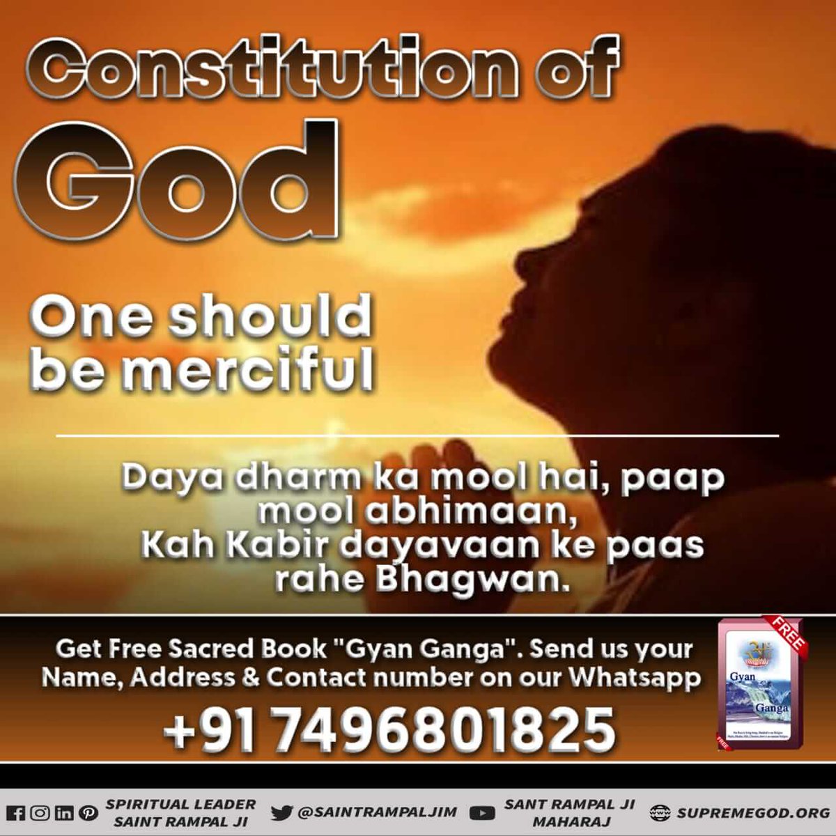 #भगवान_का_विधान
It is the constitution of God that we have to  compassion on all living beings, no creature should be harassed by mind, deed and words.
Sant Rampal Ji Maharaj