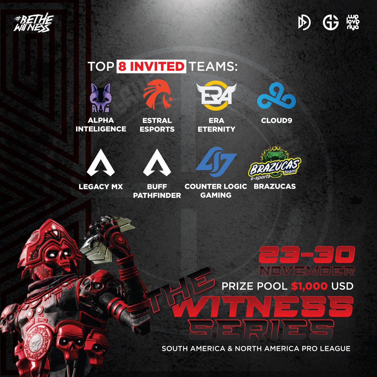 _LeaveNoWitness's tweet photo. Qualifier 2 registration is open now. It will kick start at 7pm EST on the 26th of November and Finals of Q2 will be on the 27th of Nov same time #ApexLegends #WitnessSeries 
Sign Up here: https://t.co/wV7UnvC2Gq https://t.co/S5ZnnMlphM