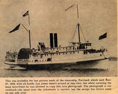 ghost_maps's tweet photo. Due to a #ThanksgivingDay food coma, the photo posted above is of a different SS Portland, wrecked in Alaska in Nov. 1910. The ship that sank in the Portland Gale, below, had a white oak hull and a side paddle wheel - very luxurious but no match for 90 mph winds and 30-ft seas. https://t.co/fjPjiNa016