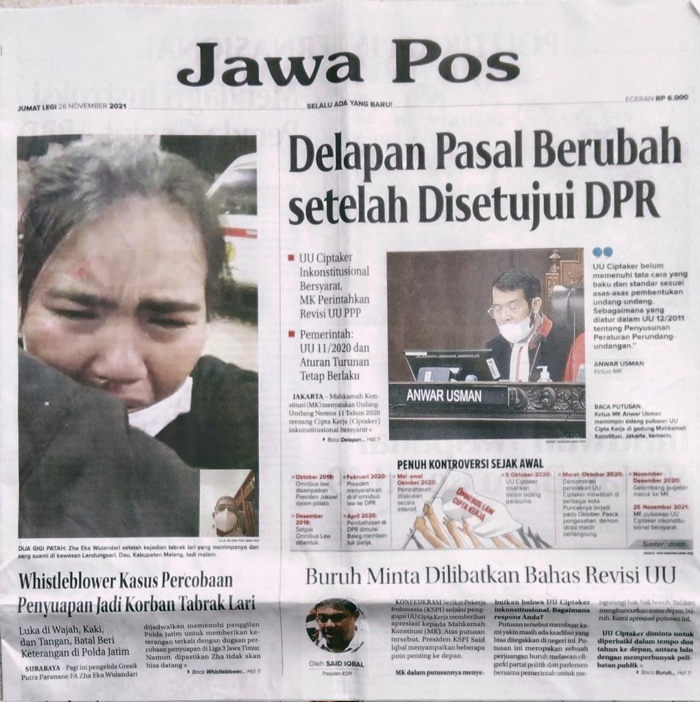 ZHA EKA WULANDARI, whistleblower kasus percobaan penyuapan di Liga 3 Jatim tadi malam jadi korban tabrak lari. Luka di wajah, kaki, tangan, gigi patah 2. Suaminya yg membonceng Zha jg luka2. Pagi ini Zha dijadwalkan memberikan keterangan di Polda Jatim dan akhirnya blm bisa dtg.