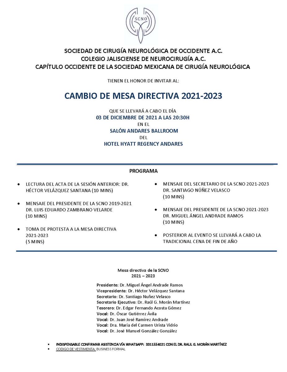 scnomx's tweet photo. Invitación cena cambio de mesa directiva SCNO https://t.co/VF45PtPhCC