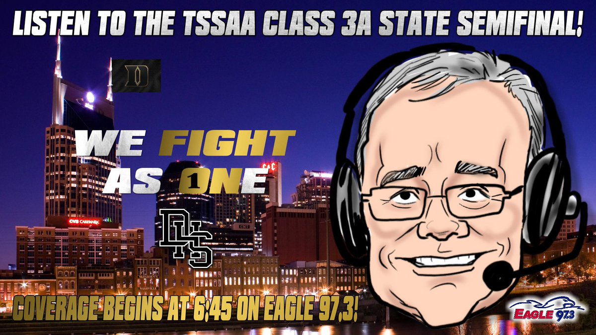 dburgfootball's tweet photo. Eagle 97.3 is your home for @dburgfootball! The “Hall of Famer” Charles Dawson will have the call for Friday night's TSSAA Class 3A State Semifinal between the Trojans and East Nashville! Coverage begins on 97.3 and https://t.co/YohpOcf8Bd at 6:45 with the Pepsi Pregame Show! https://t.co/HCO1Eny5Oc