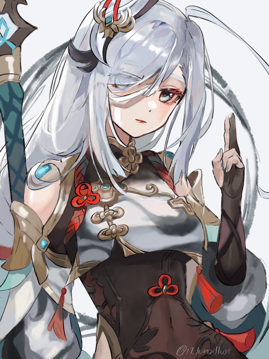 12lunaillust's tweet photo. Shenhe https://t.co/XoZ9ZxE5hu