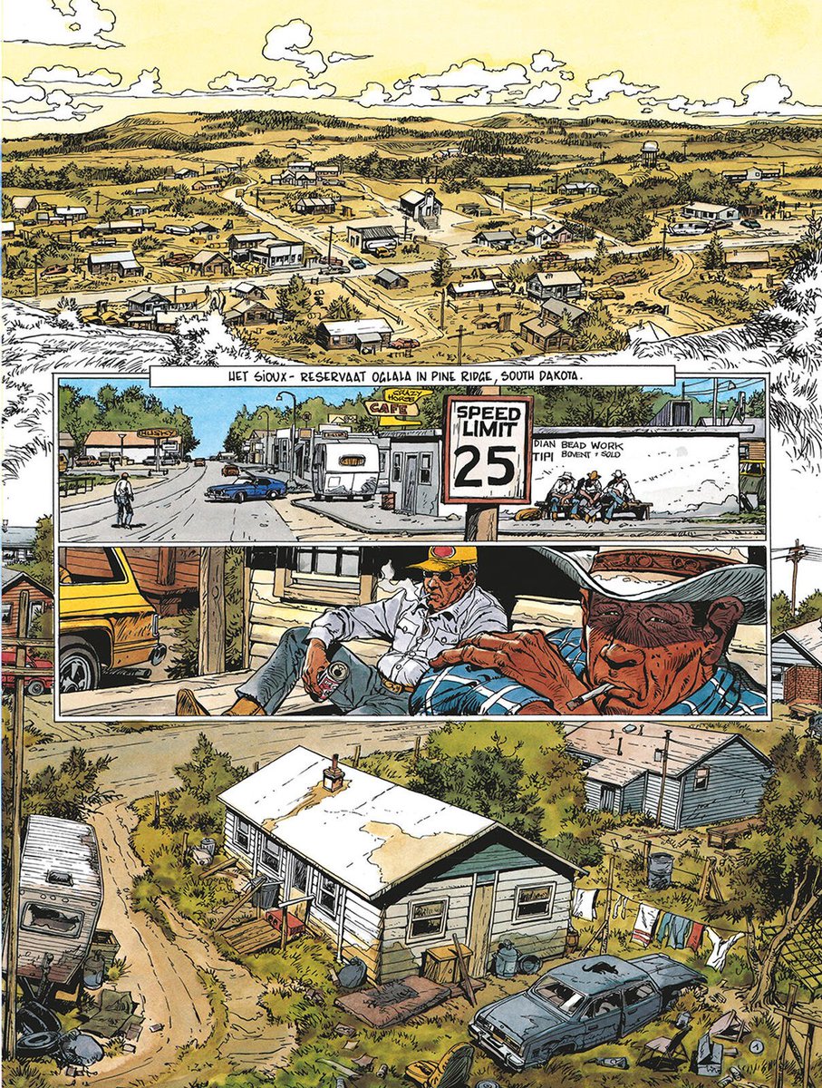 stripland_BENL's tweet photo. Zoals eerder aangekondigd: #RedRoad, de andere indianen-reeks van #Derib, is nu integraal verkrijgbaar. Een vierluik dat destijds tussen 1988 en 1998 verscheen. Een verhaal over de inheemse Amerikanen uit Noord-Amerika, met de focus op één familie wiens saga zich hier afspeelt. https://t.co/dzPvPygtya