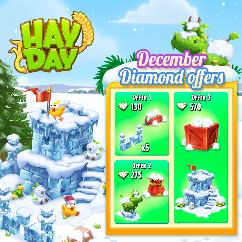 hayday's tweet photo. We have added new time-limited diamond packages to the shop! π€© Each one come with a special exclusive cold decoration!! What better opportunity than now to stock up on diamonds! But be quick, these packages are only available for a short amount of time! β° #HayDay #DiamondPacks https://t.co/Psnir1vDbu