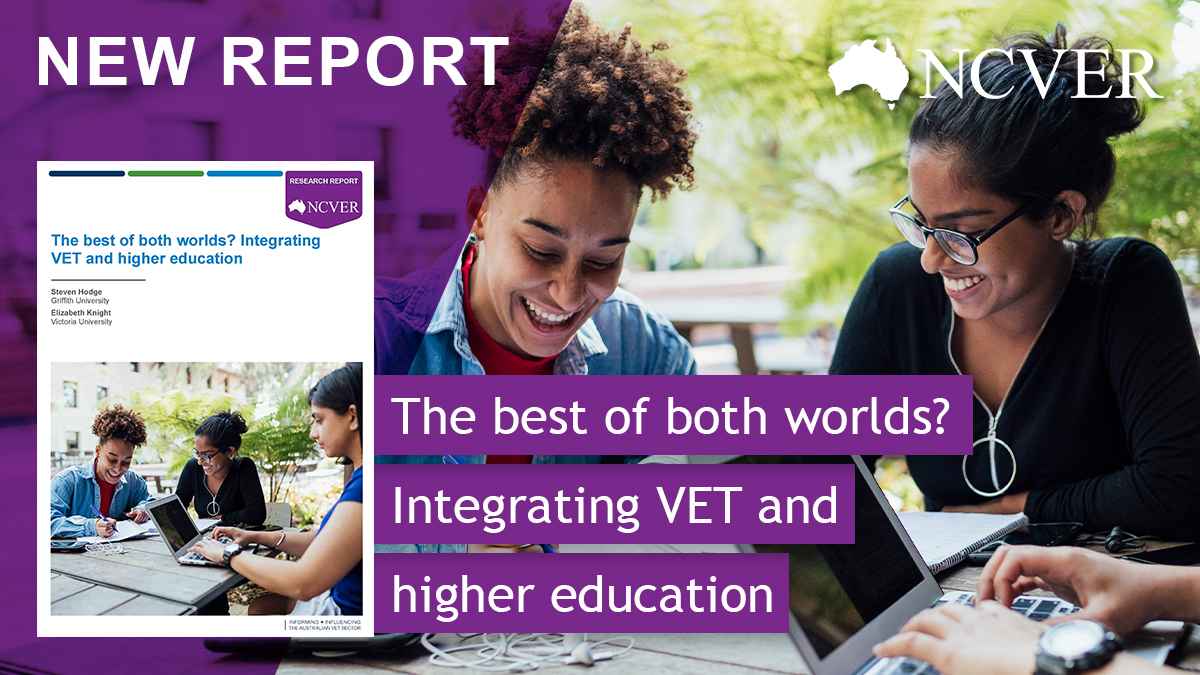 acsesedu's tweet photo. Non-traditional pathways, incorporating VET and #HigherEd, can expand opportunities for #EquityStudents. 

New @NCVER report by Stephen Hodge and @lizziebknight explores the characteristics and implementation of integrated VET and HE. https://t.co/NDGm98JzqR https://t.co/qYwRYucLSf