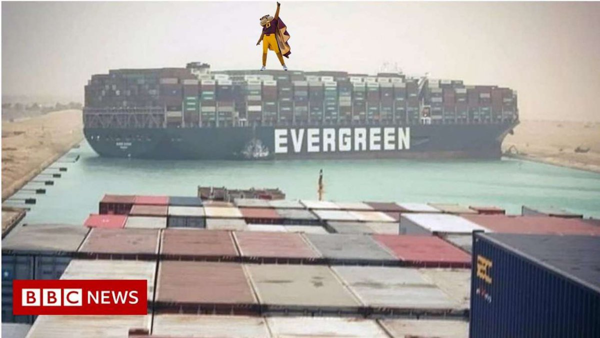 <a href="/GoldytheGopher/">Goldy the Gopher (official)</a> This is what happens when you let <a href="/GoldytheGopher/">Goldy the Gopher (official)</a> row the boat 😬 #whydidyoublockthesuezcanal #shame #AxeWeek