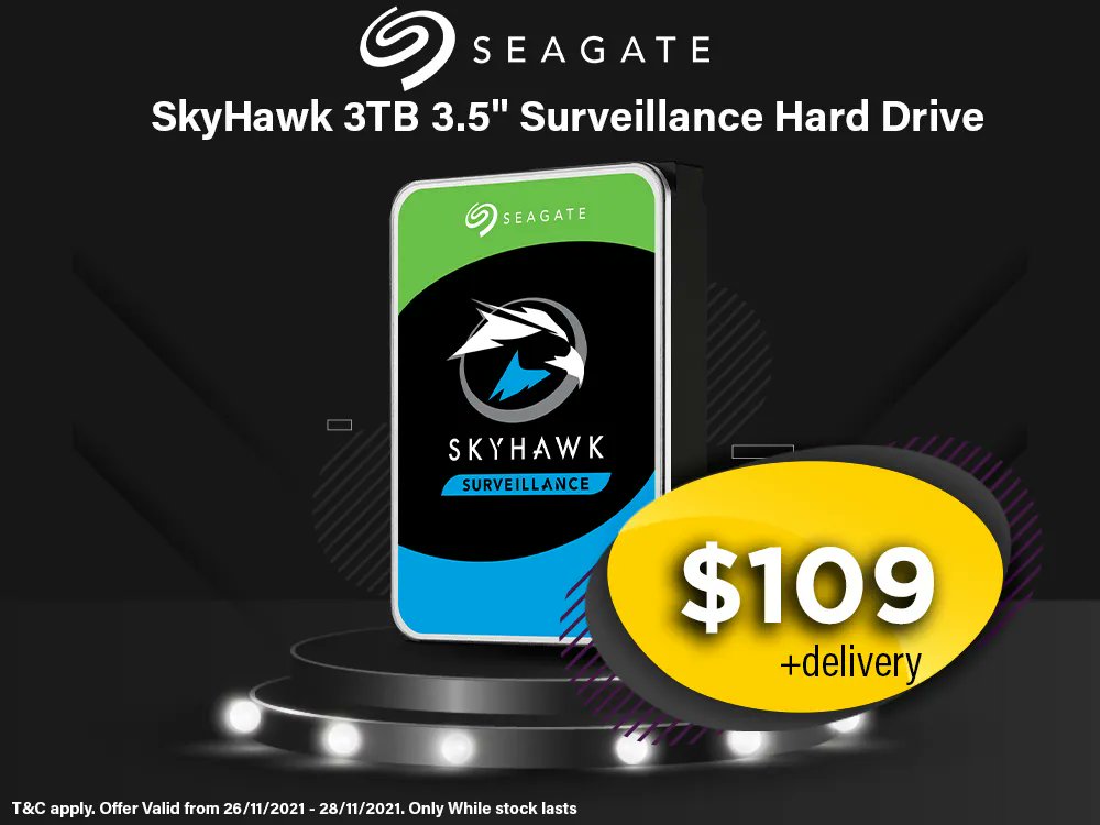 🚨Black Friday Deal 🚨 
Seagate SkyHawk 3TB HDD Only $109 + Shipping
Smart. Safe. Secure. Surveillance-Specialised Storage
T&amp;C Apply
buff.ly/3l7ntzy