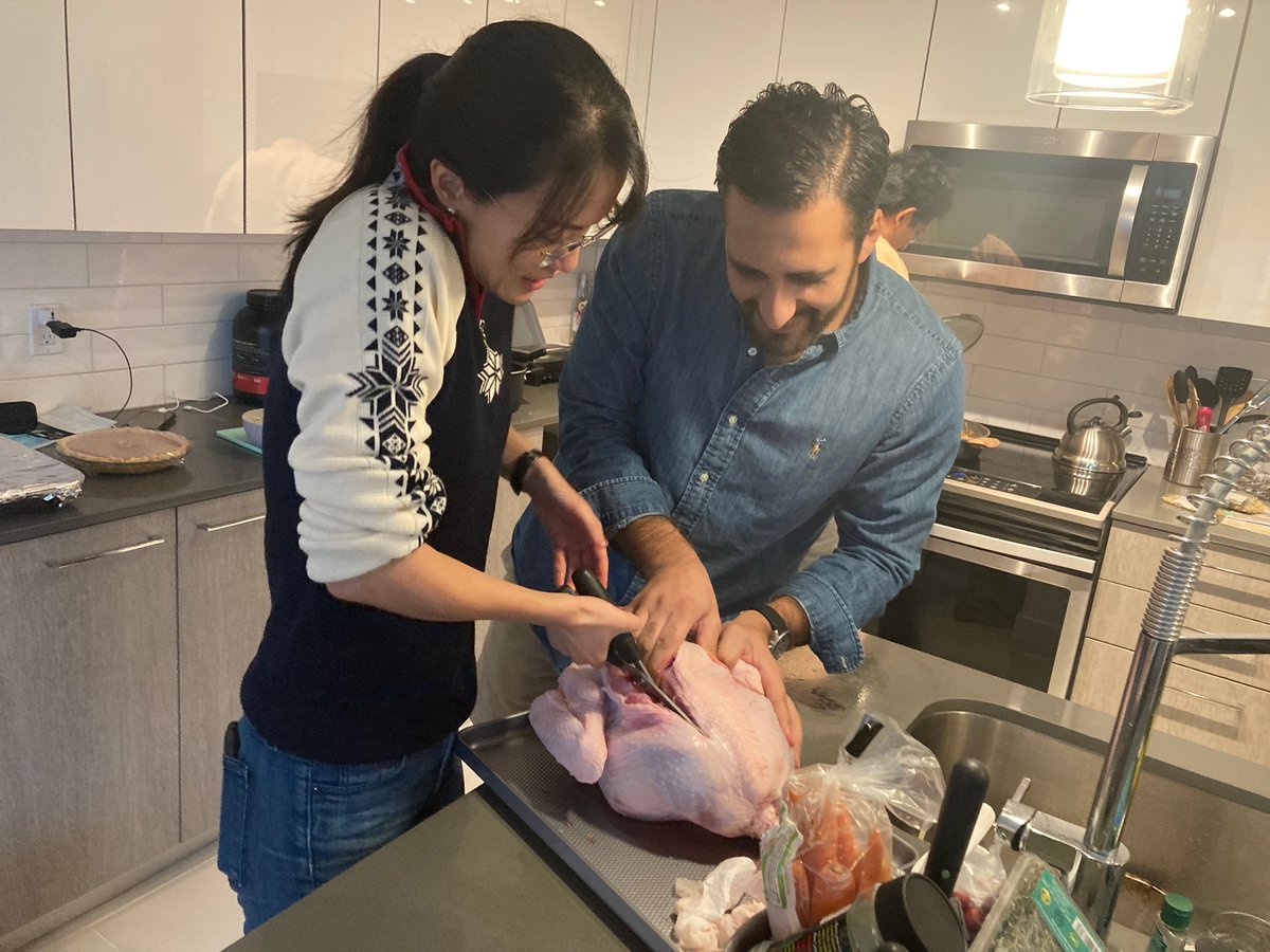 HougenHY's tweet photo. How many urologists does it take to spatchcock a turkey? Happy thanksgiving from the @miami_urology @UroOnc fellows!! https://t.co/uLO5rl5ZjG