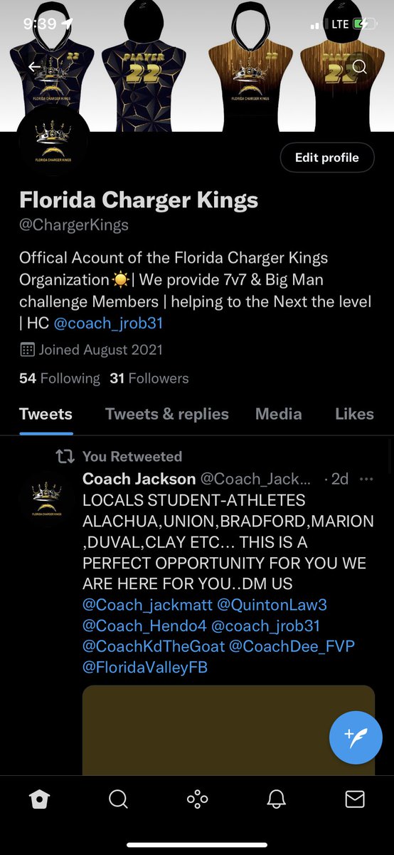 coach_jrob31's tweet photo. Any North Central Florida player from the class of 23 and down. Got a 7v7 team brewing with great Gem players looking to gain more exposure. Well here’s your chance. Got a 15u and 18u going‼️ #FloridaChargerKingz @ELite1Preps @larryblustein https://t.co/FayFr9qr73