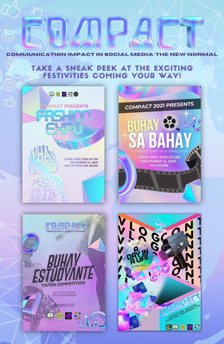 COMPACT2022's tweet photo. Surprise, Surprise! We hope you are set, because here are the four exciting events you should watch out for this yearβs Compact 2021!ππ
Join us in sharing all the new things you learned in this new normalβοΈ
#COMPACT2021
#COMPACTBuhayEstudyante
#COMpetitiveCOMmunication https://t.co/x81xk4Pxyt