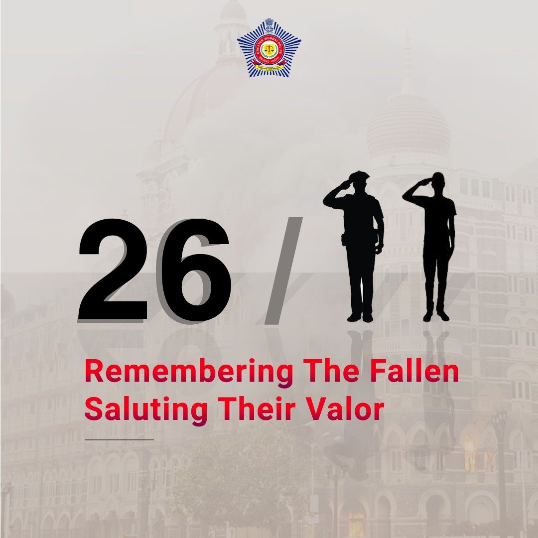 CPMumbaiPolice's tweet photo. Thirteen years have passed yet their courage in face of extreme adversities still inspires us.
Remembering Mumbai's saviours on the anniversary of 26/11.

#MumbaiAttacks #MumbaiTerrorAttack #2611Attack #SalutingMartyrs https://t.co/TMJys1FHfh