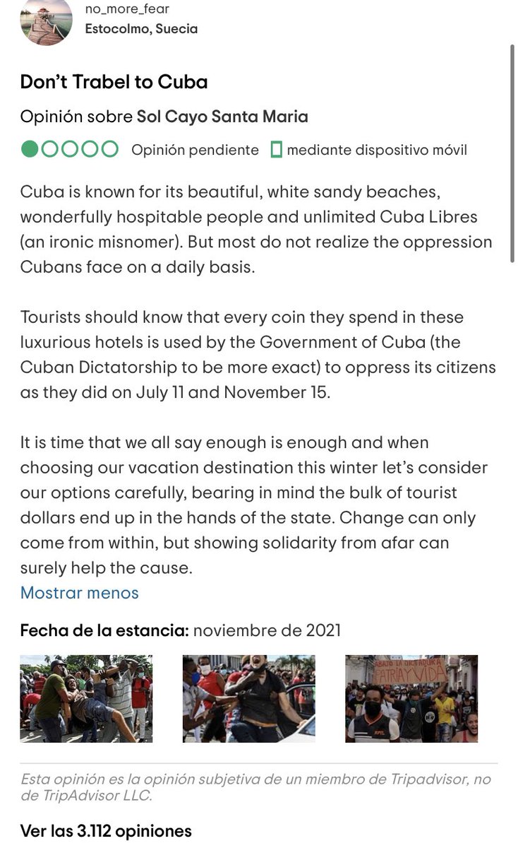 Solo me paso a decir que hay alguien muy molesto por la situación en #Cuba y dispuesto a arremeter contra los hoteles de #CayoSantaMaria…
🤭🤭🤭
(en el título del último review se le fue una errata)