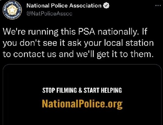 kamaufranklin's tweet photo. The police propaganda machine is in full swing. The National Police Assoc. is running a campaign called Stop Filming &amp; Start Helping. A better campaign might be to just Stop Killing Us https://t.co/pDRHZ3F6Ds
