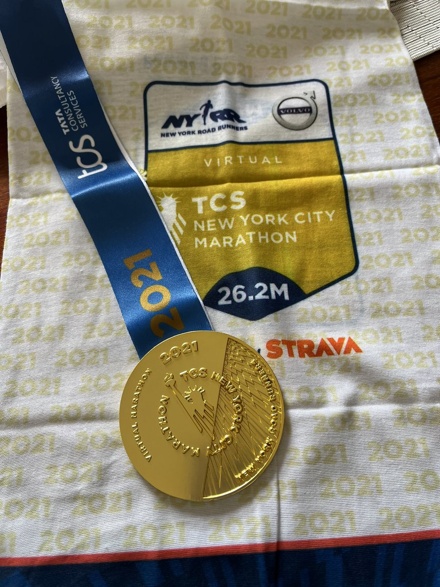 JudithClarke54's tweet photo. Out for a lunchtime trot with the dotti dog and got home to medal Friday. Very happy to add this to my collection #virtualTVSNewYorkCityMarathon #enjoyyourrun https://t.co/3TaP3L2ZZp