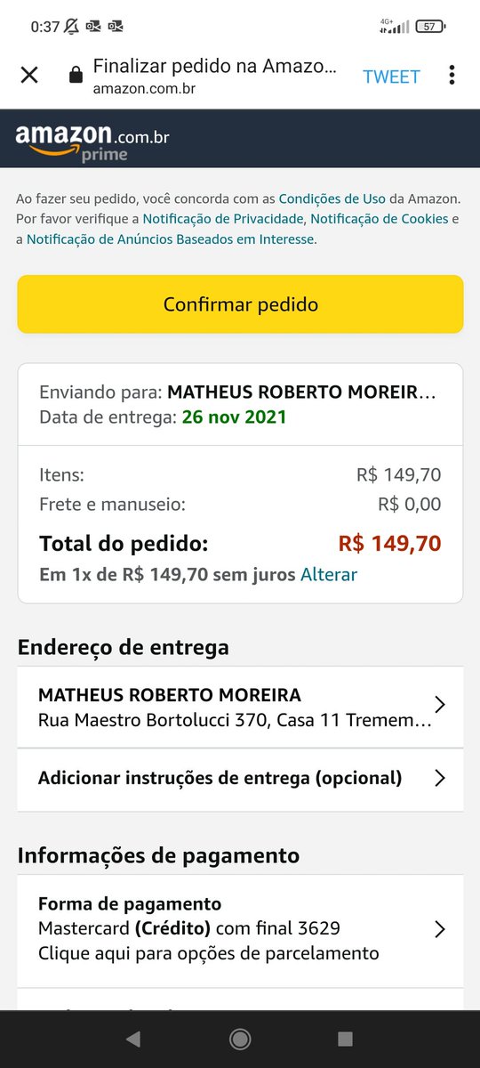 Matheus44695894's tweet photo. @amazon @amazonBR produto com valor diferente no carrinho. Estou aguardando a resolução do problema. https://t.co/yNrZGrJPyQ