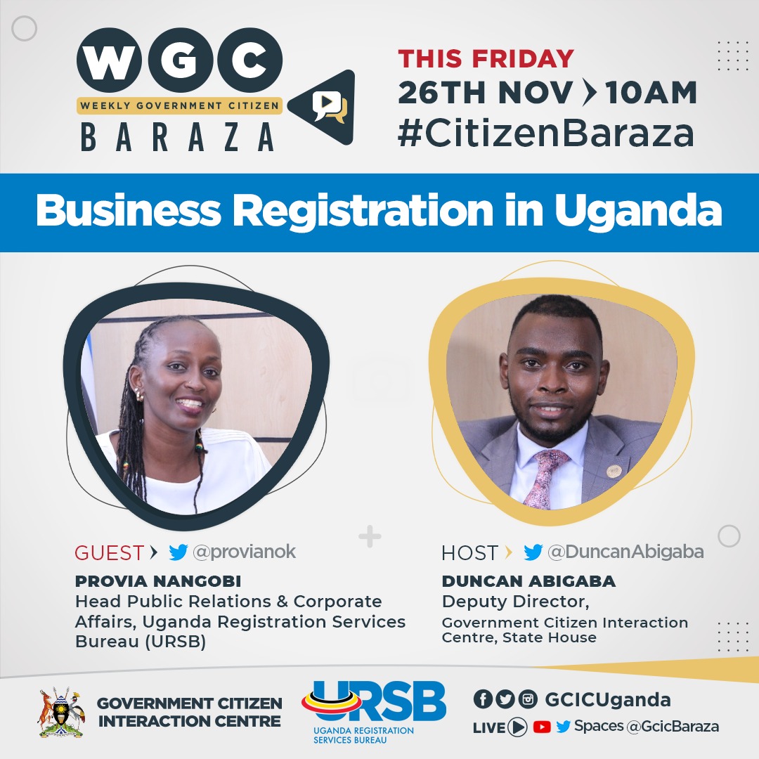 Do you have a business? Are you looking to register it but don't know how? Do u know the importance of registering your business? Join @DuncanAbigaba as he hosts @provianok from @URSBHQ to get more on today's #CitizenBaraza