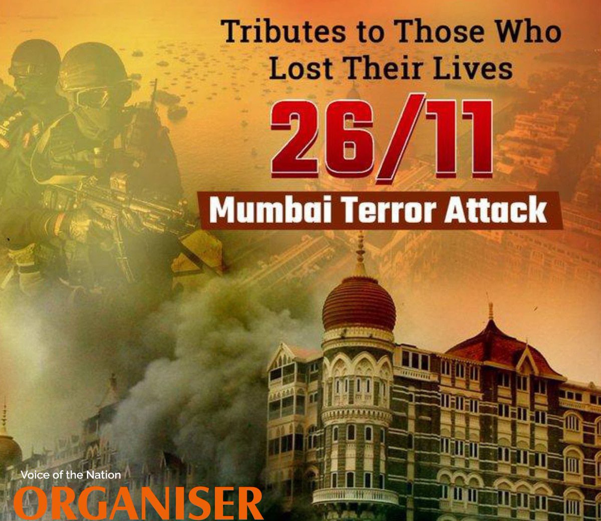eOrganiser's tweet photo. Heartfelt tributes to all the innocent civilians who died in the brutal 26/11 Mumbai Terror Attack &amp; to all the heroic soldiers who sacrificed their lives. #MumbaiTerrorAttack #26November https://t.co/yY2jlXHCVn