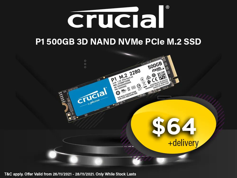 🚨Black Friday Deal 🚨 
Crucial 500GB P1 NVMe M.2 SSD
High speed storage backed by a 5 Year Limited Warranty
buff.ly/3nRNtAZ