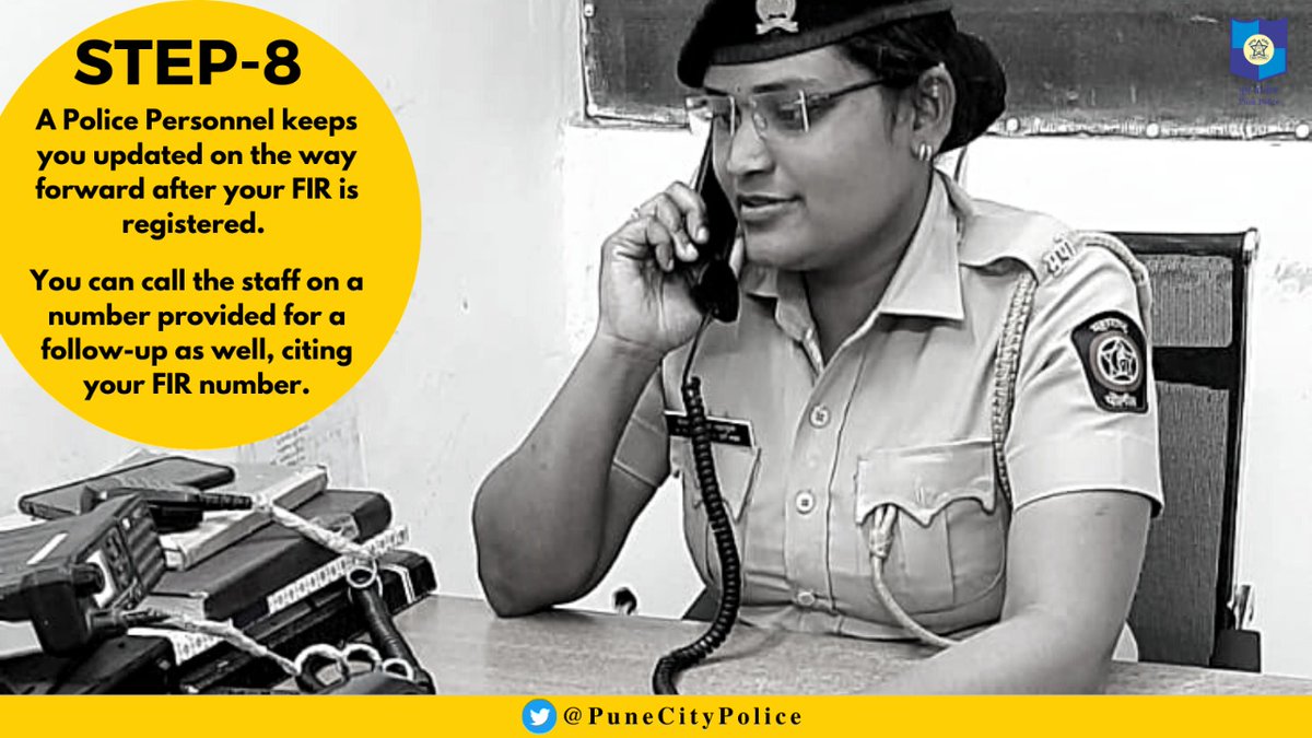 PuneCityPolice's tweet photo. We are committed to keep the citizens aware on every aspect of the #FIR process under this campaign.

We covered the first 4 steps you encounter while filing an FIR in our last post. Here are the final 4 steps of the same. 

मराठी भाषेतील माहितीसह पुन्हा भेटू..

#KnowYourRights https://t.co/X7AF9hHQLH