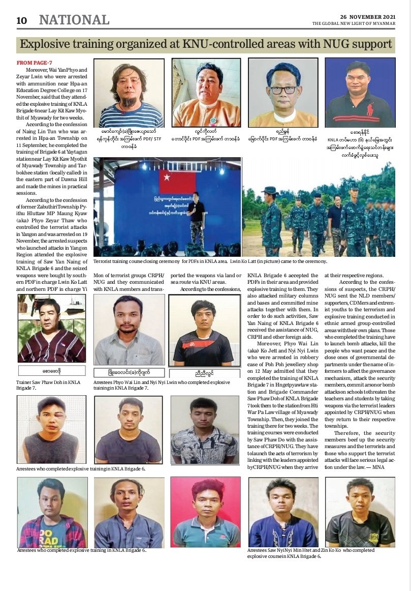 RvlBurma2's tweet photo. The SAC's propaganda allegation alleges that PDFs were trained in @knuhq-controlled brigade districts with #NUG support. After the training, the military junta arrested the detainees.

#WhatsHappeningInMyanmar https://t.co/Bev3Fuj4ru