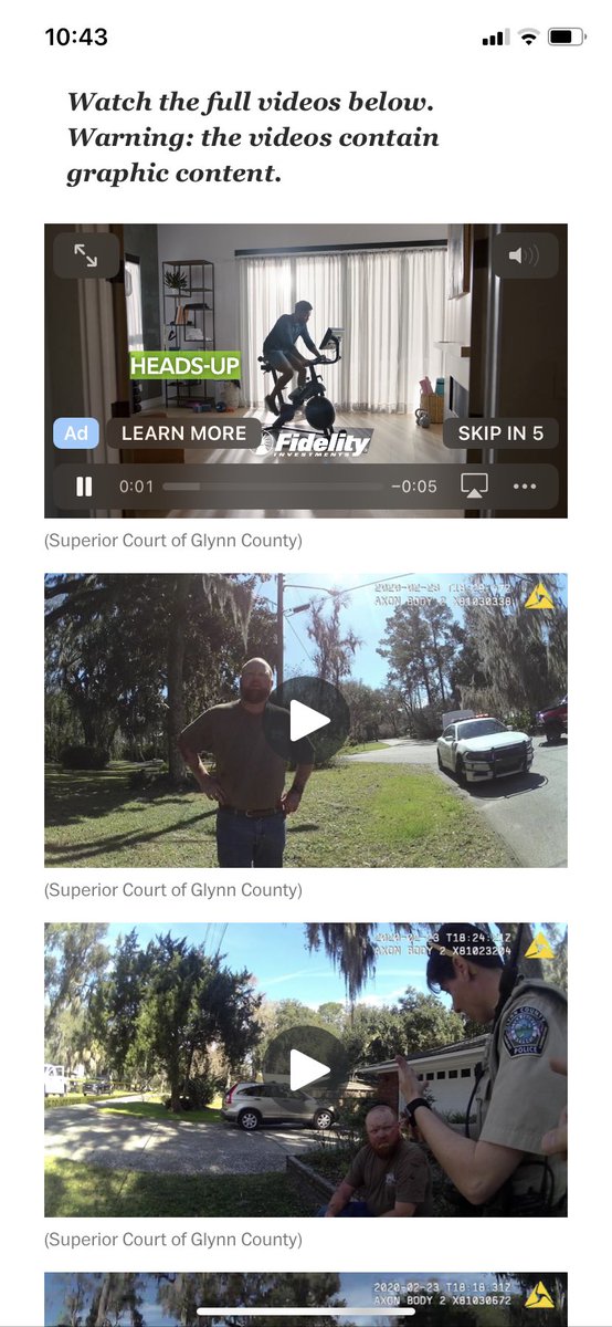 BarrelRoll42's tweet photo. @Fidelity you have ads running on apple news on videos of body camera footage of the Ahmaud Arbery shooting. https://t.co/XNCVKftHZP