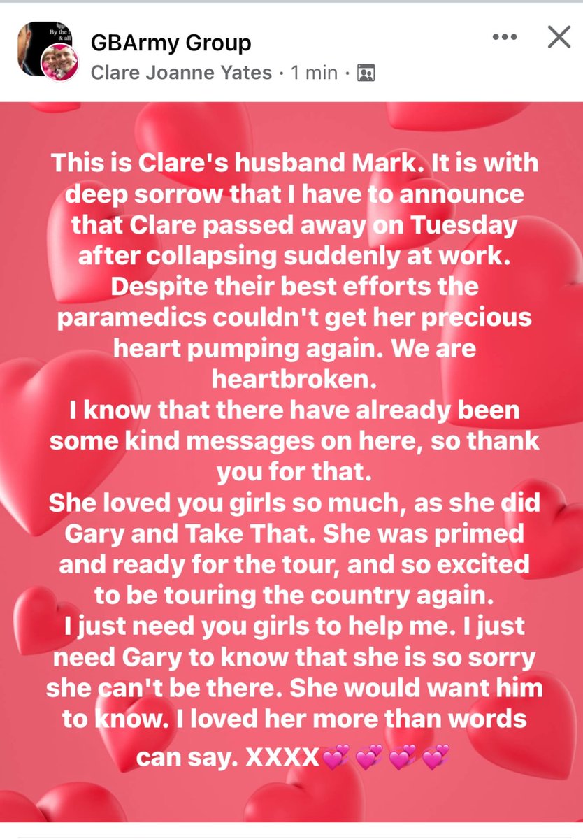 AlexB_25_Paris's tweet image. This is a message from Clare’s husband @gb_clareyates …please share…  @GaryBarlow
