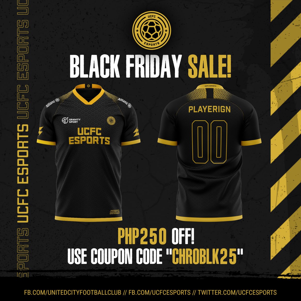 ucfcesports's tweet photo. BLACK FRIDAY SALE! Get 250php off on all UCFC merchandise!
Click the link to order and use code CHROBLK25 upon checkout
Website shop: https://t.co/jmLULZML1i
#UCFC #UCFCEsports https://t.co/dQFgjXH8KU