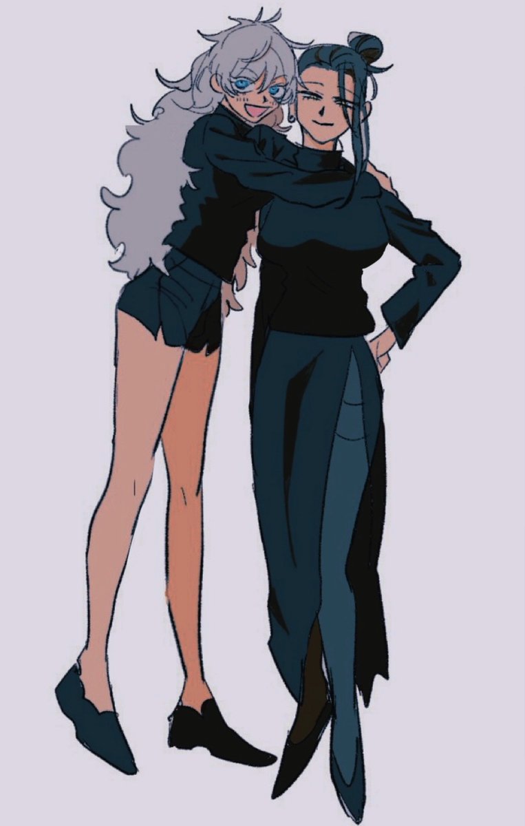2girls multiple girls genderswap (mtf) long hair genderswap blue eyes black shirt  illustration images