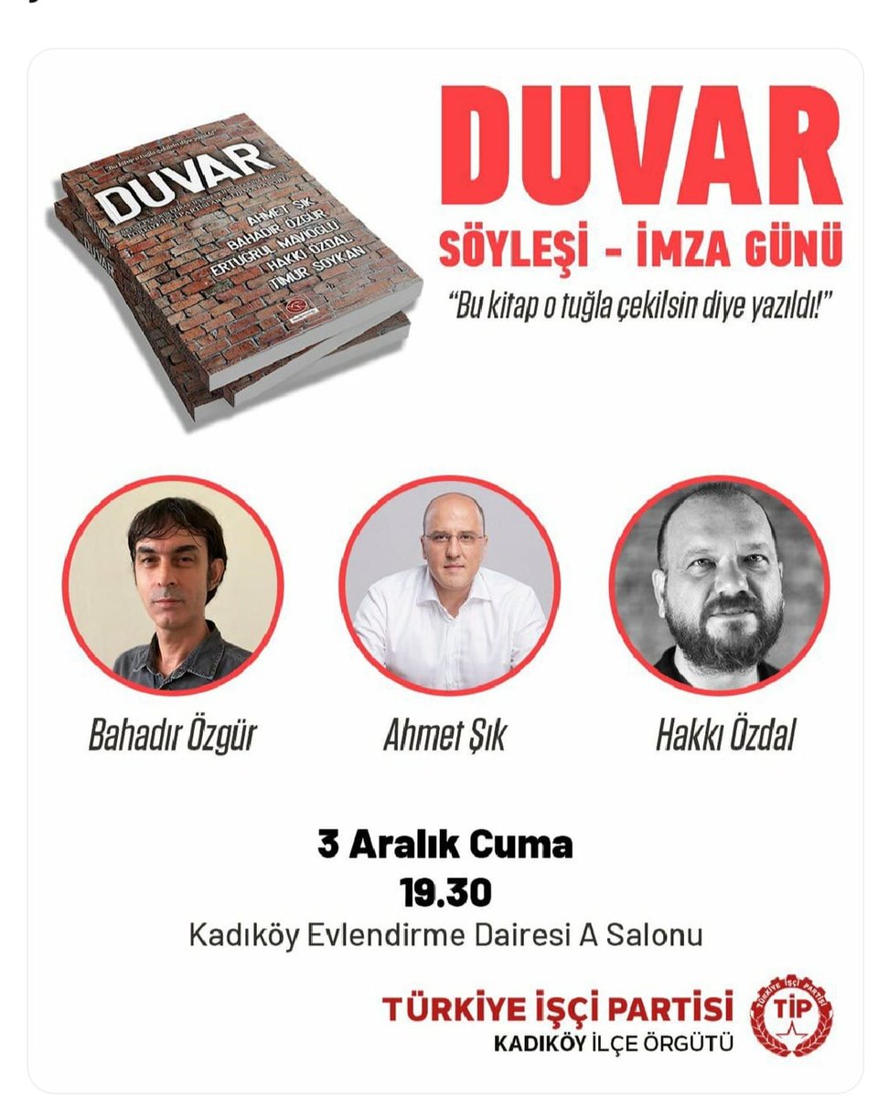 "Bu kitap o tuğla çekilsin diye yazıldı!"
Söyleşi ve imza günü
@sahmetsahmet <a href="/bahadir_ozgr/">bahadır özgür</a> <a href="/hakki_ozdal/">hakkı özdal</a>