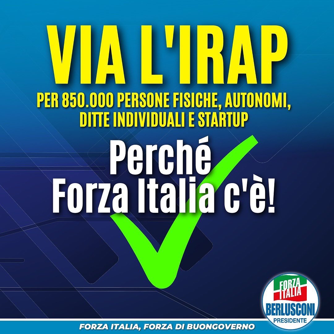 tripodimaria's tweet photo. ⭕️Una nostra storica battaglia, vinta: via l’#Irap per 850.000 #PersoneFisiche, #Autonomi, #DitteIndividuali e #Startup!  L’imposta rapina con la quale lo Stato opprimeva famiglie e imprese. 🇮🇹 È per questo che siamo al Governo nell’interesse degli italiani! https://t.co/oNEDrzt59R