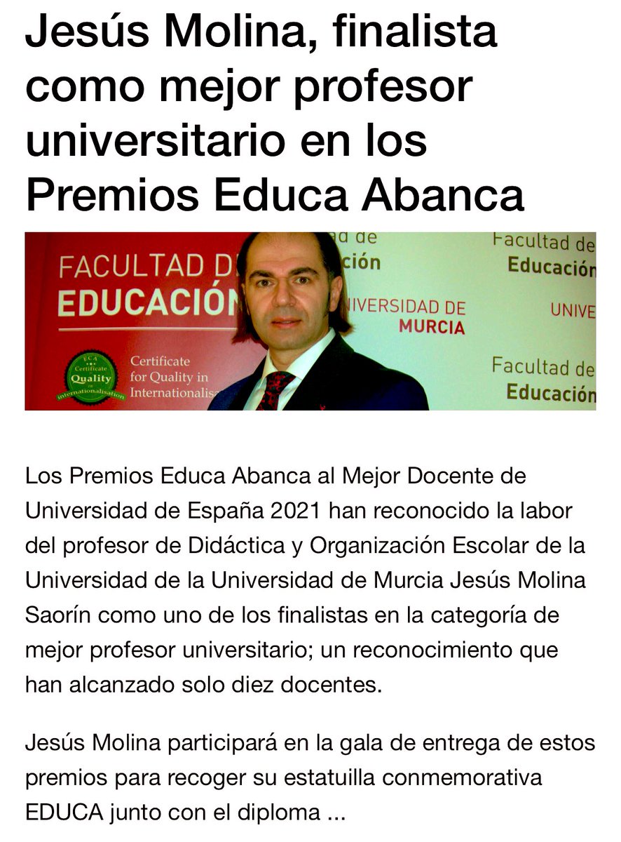 ModeloIndice's tweet photo. Jesus Molina Saorin, finalista como mejor profesor universitario de España en los Premios EDUCA Abanca https://t.co/dUusX9NwwI https://t.co/kieDZc1kcS