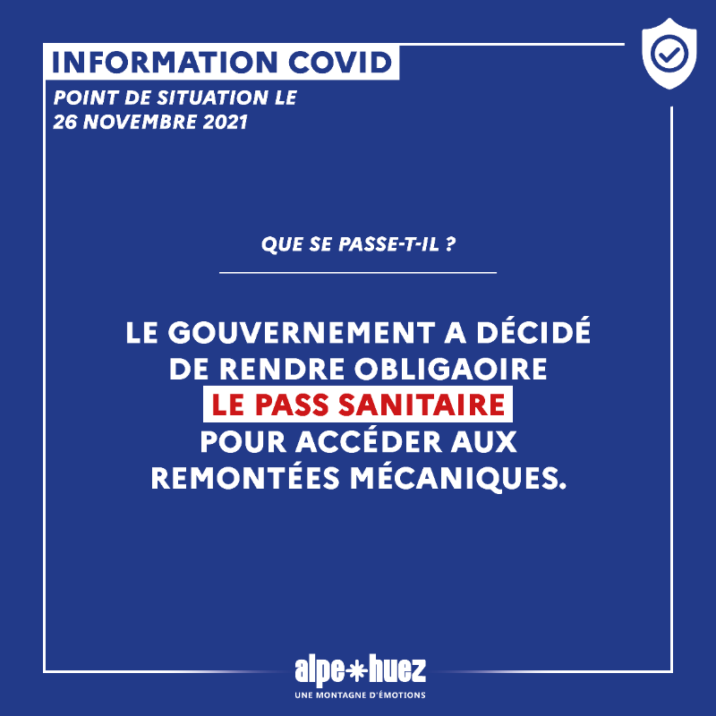 alpedhuez's tweet photo. Le @GouvernementFR annonce la mise en place du Pass Sanitaire pour accéder aux remontées mécaniques. 

Retrouvez en détails l'application de cette mesure ainsi que l'ensemble des mesures sanitaires prises par l'@alpedhuez pour vous protéger 🛡