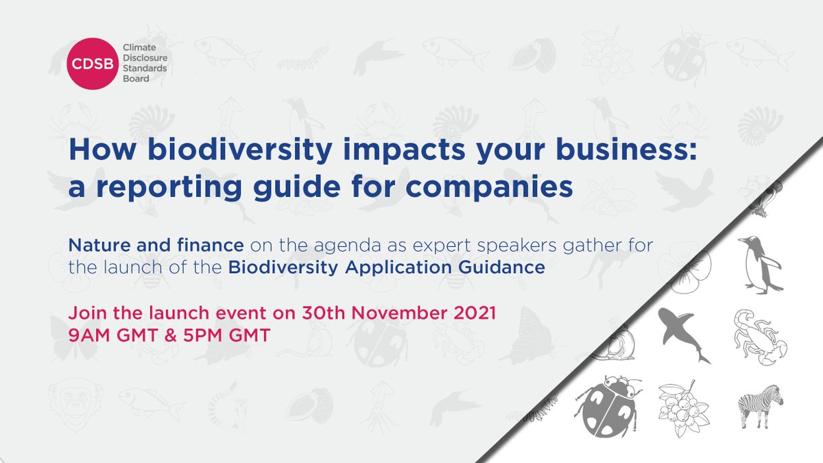 CDSBglobal's tweet photo. Join the launch of the CDSB #Biodiversity Application Guidance on 30 November, where expert speakers will discuss nature and finance, and how to advance the disclosure of biodiversity-related financial information!
Register here https://t.co/nMd5tkMtjU
#ForNature #NatCapAction https://t.co/Yx2fS7uJiB