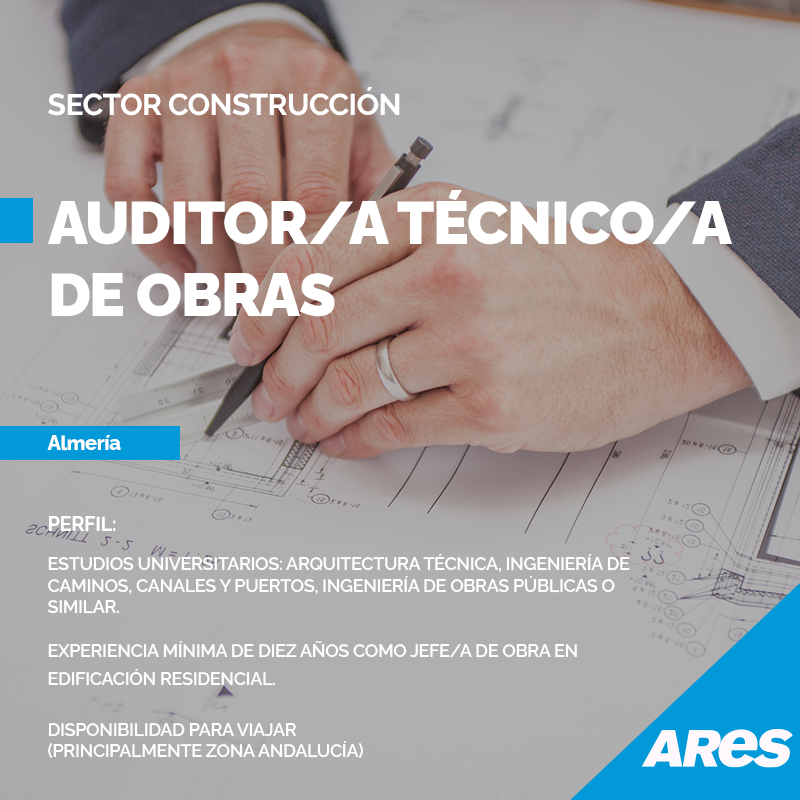 ConsultoriaARES's tweet photo. OFERTA DE EMPLEO EN ALMERÍA
Auditor/a Técnico/a de obras. Más Información:
👉https://t.co/7uceBwG8O0
#empleo #trabajo #cv #work #TrabajoSihay #job #jobserch #ofertaempleo  #ofertasdetrabajo #ofertasdeempleo #almería #auditor #presto #excel #autocad #jefedeobra https://t.co/2ZUDq0QtK6