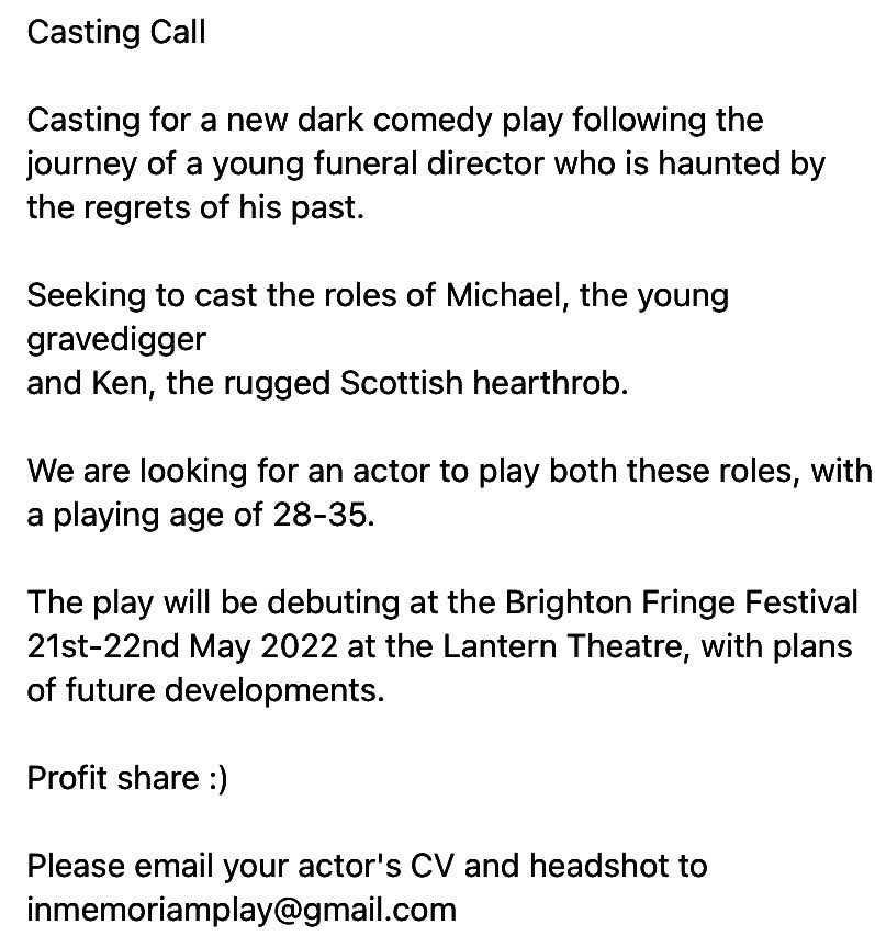 Please share! New play debuting in Brighton spring 2022!