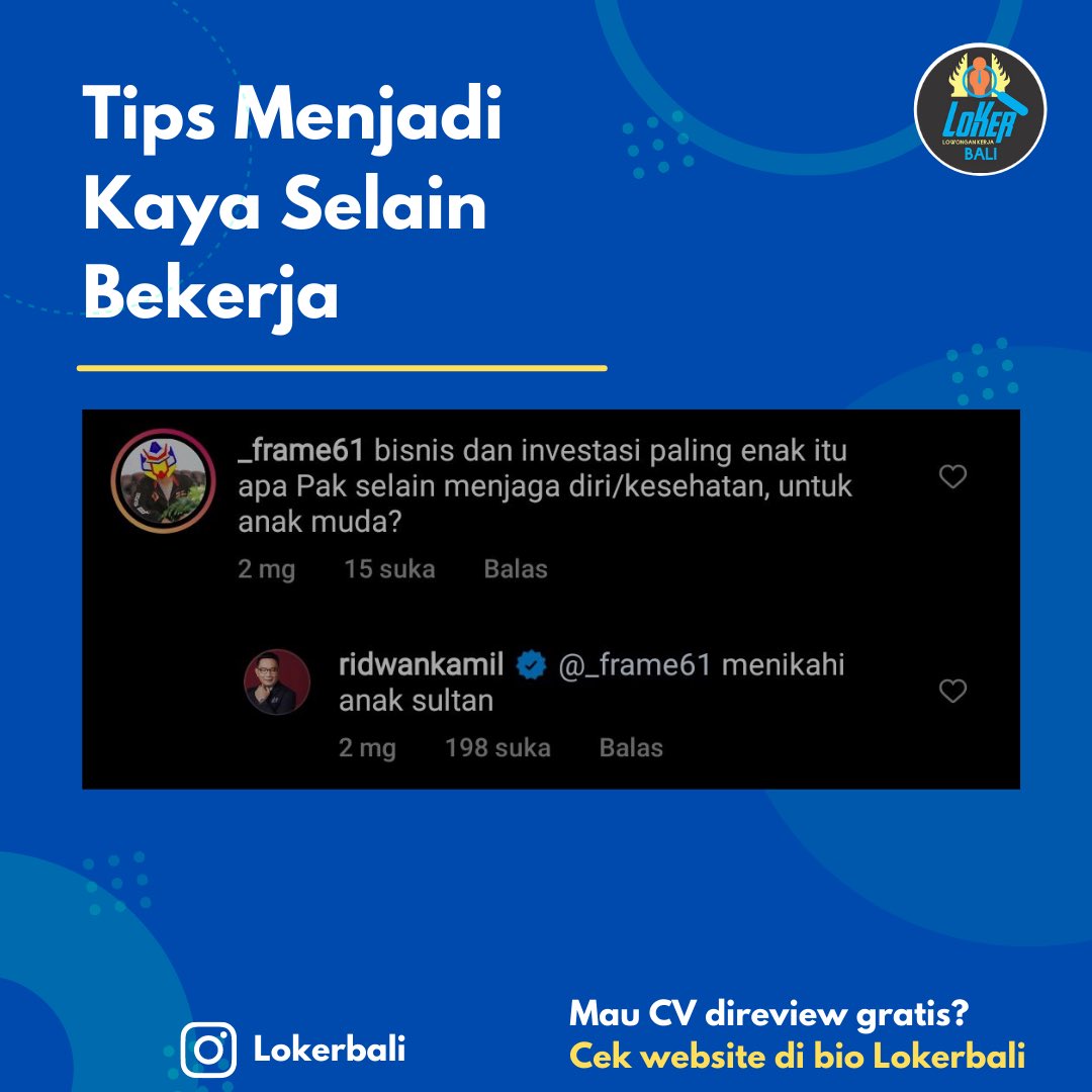 lokerbali_id's tweet photo. Sebuah tips untuk menjadi kaya nih
ada yang berencana seperti ini juga?
#lokerbali #meme #tipskaya #tipssultan #tipsjadikaya #kayacepat https://t.co/RPEc10pSaN