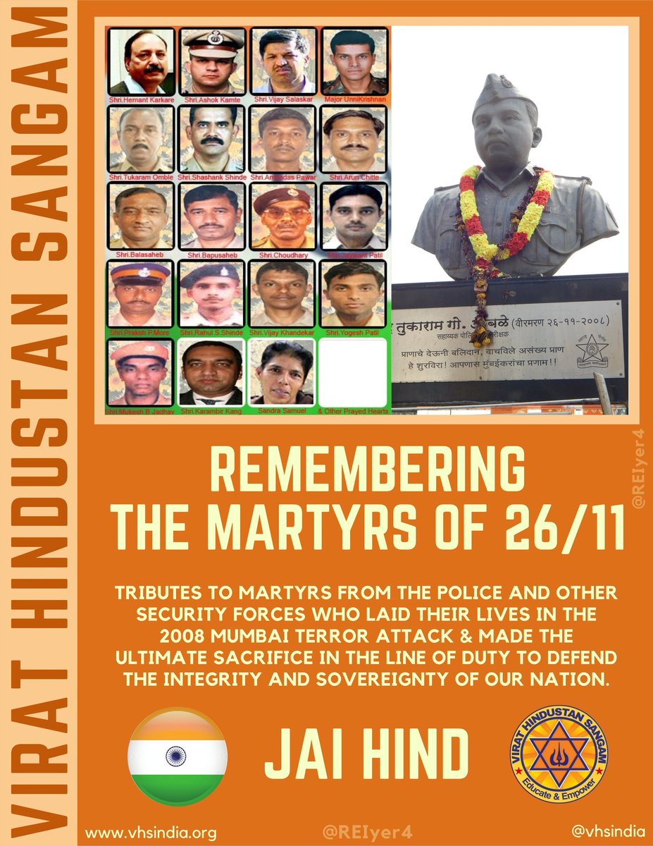 REIyer4's tweet photo. Dr.Subramanian @Swamy39 &amp; Virat Hindustanis of @vhsindia pay Tributes to the MARTYRS frm Police &amp; Other Security Forces who laid their lives in 2008 Mumbai Terror Attack.

Our Naman to The BRAVEHEARTS.🙏

@jagdishshetty @rameshnswamy @ArvindChaturved @ajaysankhe https://t.co/oUwUoJxRrz