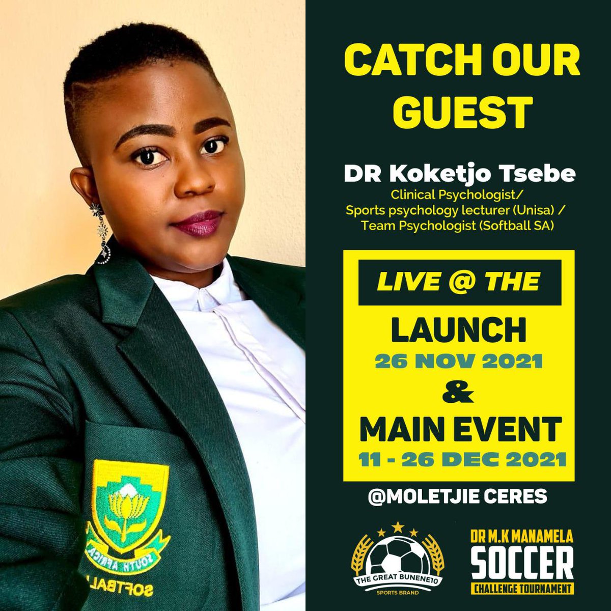 DrKoketjoTsebe's tweet photo. Catch me today at Dr MK Manamela Soccer Challenge launch and live draw in Polokwane #SportAcademic #SportPsychology #PerformanceMind https://t.co/1cYpnBiXcT
