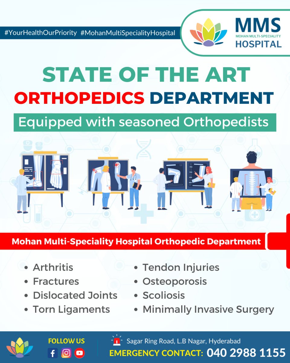 Mohan Multi-Speciality Hospital Orthopedic Department is one of the most technologically advanced and well-equipped departments. 

For More Details:040 2988 1155

#mmshospital #surgery #hyderabadhospital #orthopedics #orthopeditian #