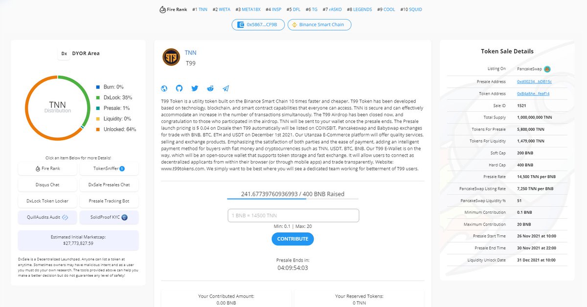 🎊 PRESALE  STARTED !

🔥Soft cap is only 200 BNB.
🔥Hard cap is only 400 BNB.

☀️📣📣Will trade on Big Exchanges immediately after presale end