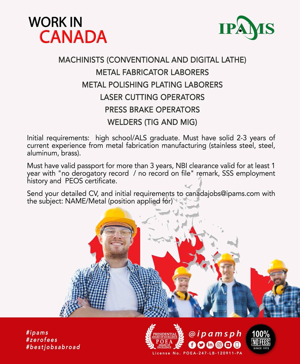 ipamsph's tweet photo. Metal Fabrication Manufacturing jobs in Canada. Apply now ‼️ #Canadajobs #IPAMS #nofeestobecollected #bestjobsabroad https://t.co/oCeK8zWBoW