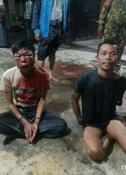 Tw\\Blood
2 men in the photo were Brutally Tortured &amp; Abducted by Military Terrorists for no apparent reason in #Zalun, Ayeyarwaddy Region on Nov 24 night after the shootout near Zalun Police Station. Besides, at least 10 locals were also Abducted in the next few days.
#Nov26Coup